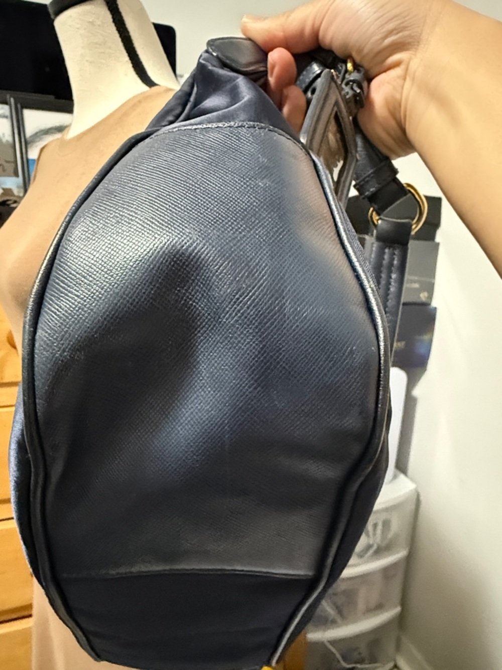 Prada Navy Nylon Crossbody with Gold Logo Hardware - Picture 14 of 16